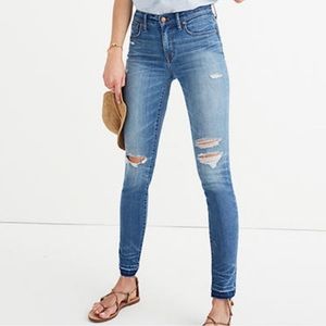 Madewell 9” high rise skinny distressed light wash jeans
